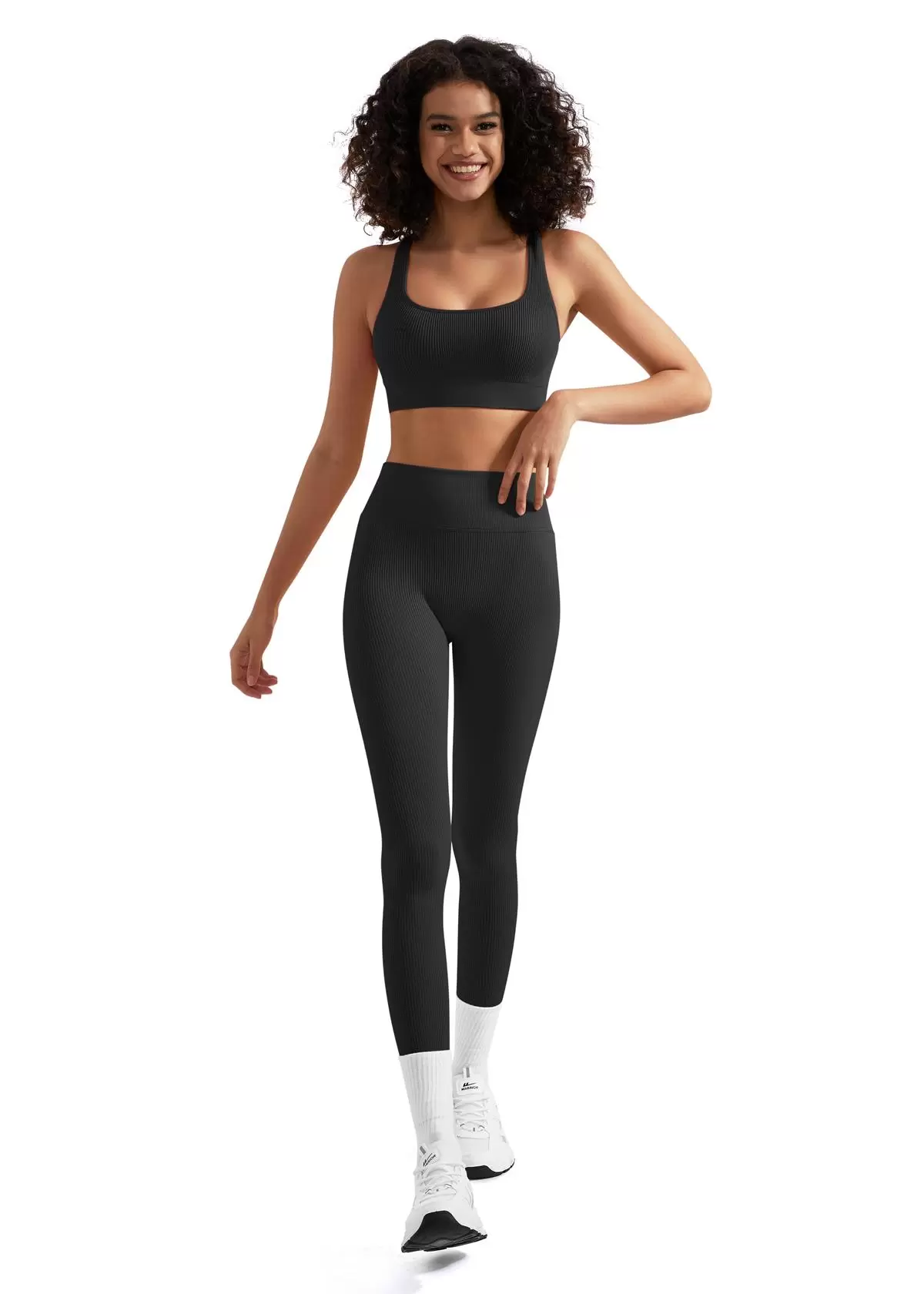 RXRXCOCO Ribbed Workout Sets for Women 2 Piece Backless Strappy Sports Bra Seamless Leggings Matching Set Yoga Outfits